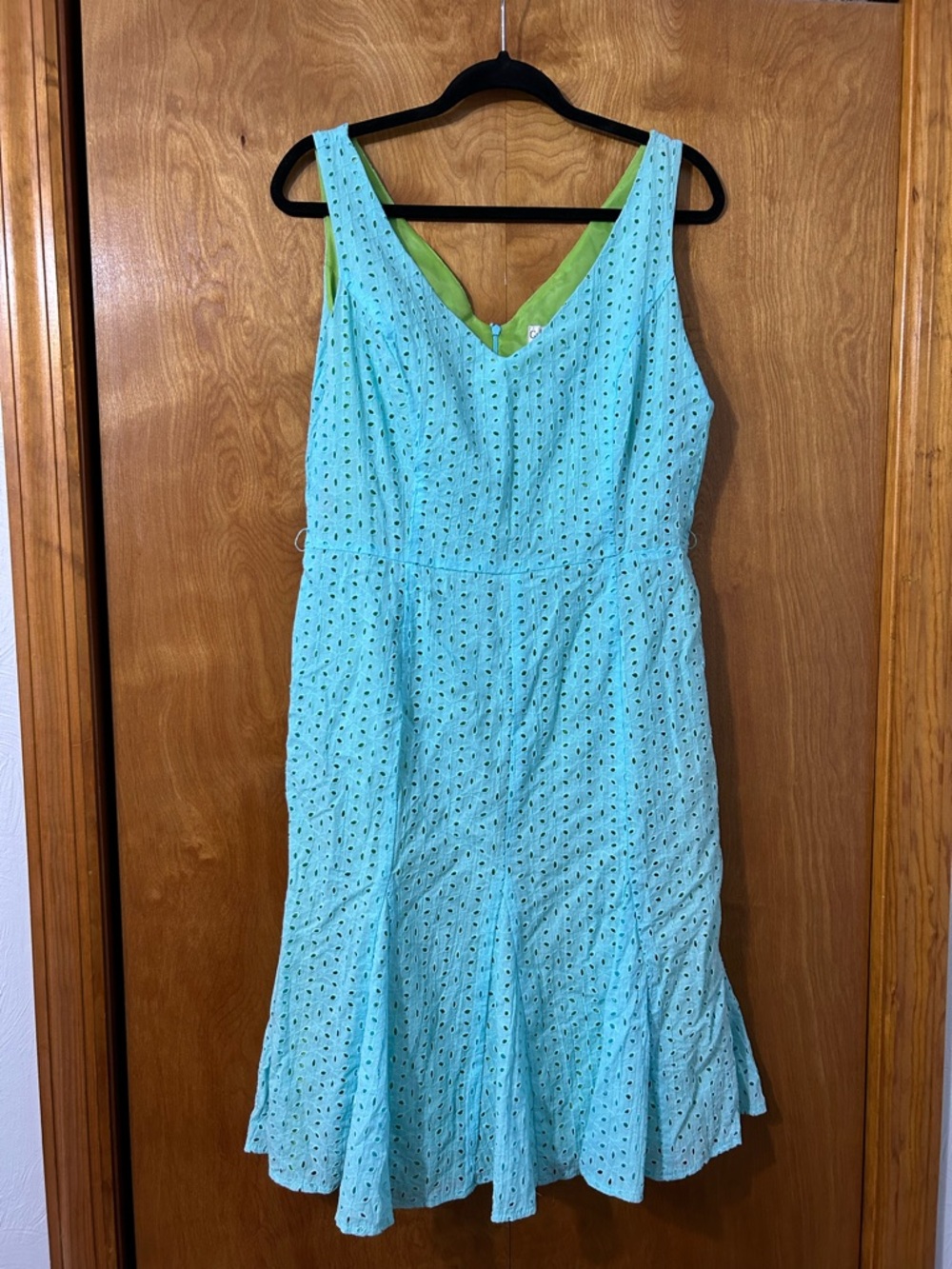 Gabriella Skye Aqua Eyelet Dress with Lime Green Lining